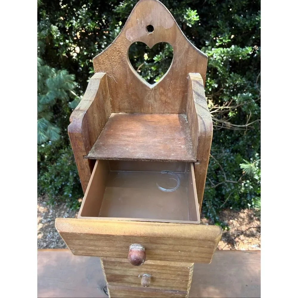 Vintage Wooden Heart Shelf With Drawers Apothecary Trinkets HTF